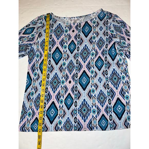 Chicos Top Women’s Size 1 US 8 Short Sleeve Tee Shirt Aztec Cotton - Picture 5 of 7